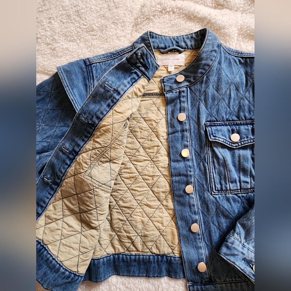 Dear John Kit Quilted Cropped Denim Lady Jacket Size Large Courtney Jean Jacket - Picture 4 of 6